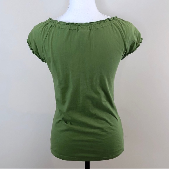Molly Maxi Peasant Top Beaded Ruched Green Small - Picture 7 of 8